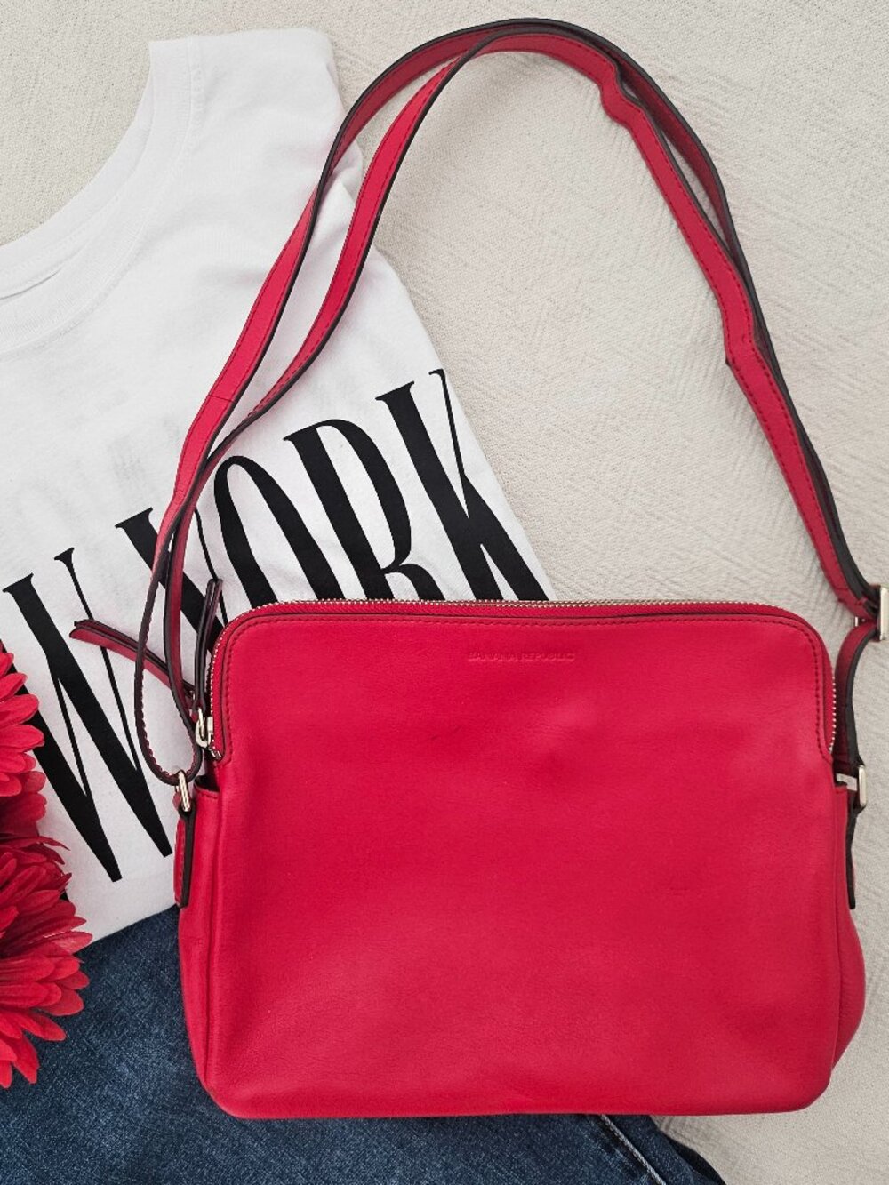 Vintage Banana Republic Red Leather Crossbody Bag